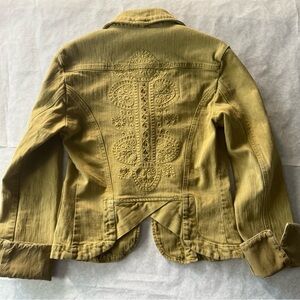 Y2K rare Jelessy olive denim embroidered boho denim jacket fold back cuffs